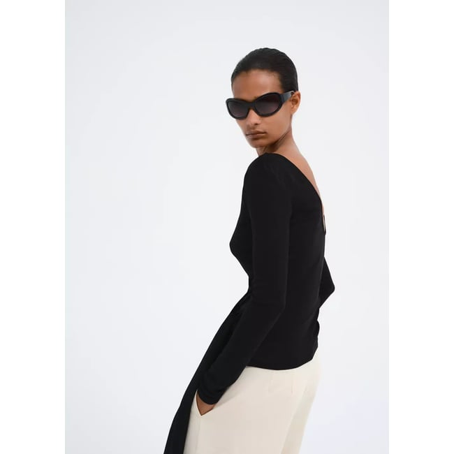 T-shirt avec liens à nouer ajustables noir <span itemprop=