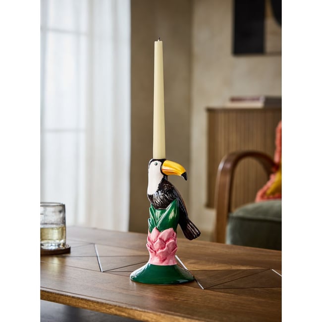 Bougeoir fuselé en céramique toucan Couleur vert <span itemprop=