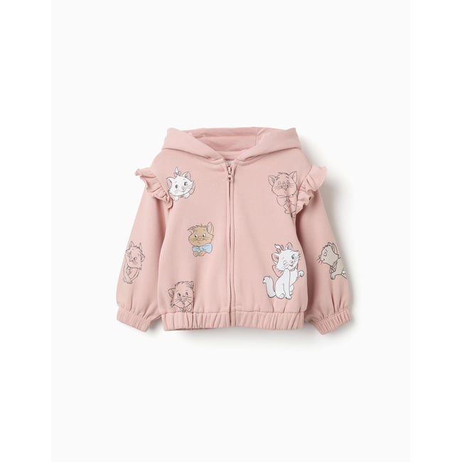 Sweat zippé en coton peigné à capuche et imprimés Les Aristochats mauve clair <span itemprop=