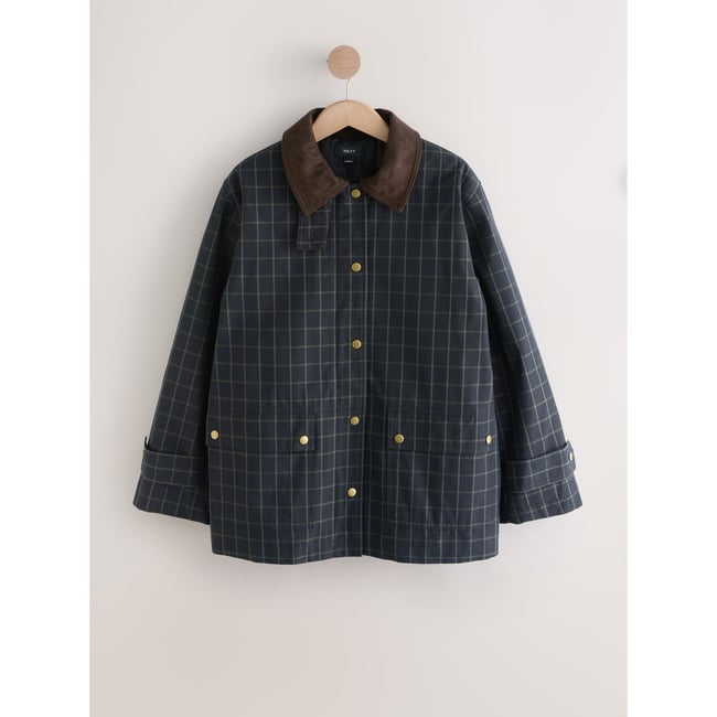 Manteau classique avec col en velours côtelé bleu marine à carreaux <span itemprop=