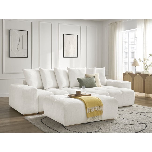 Canapé d'angle convertible 4 places en tissu texturé avec pouf, ANAKIN - BOBOCHIC