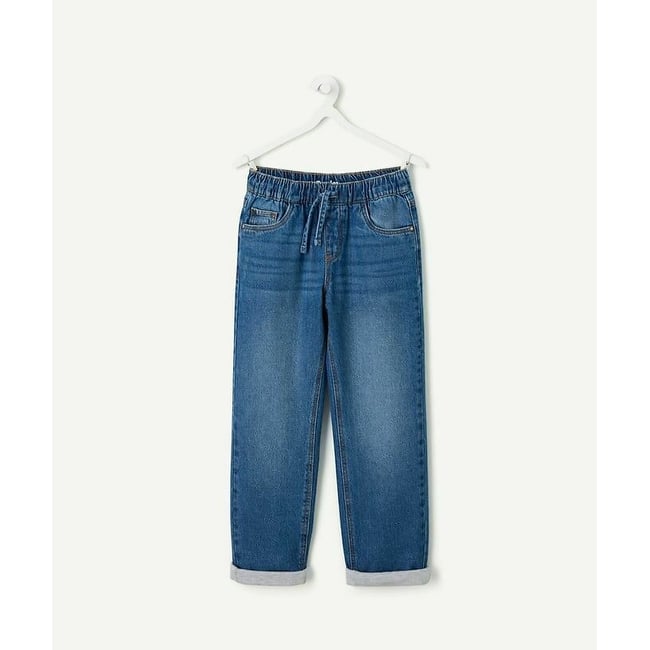 Pantalon droit doublé coton  bleu denim <span itemprop=