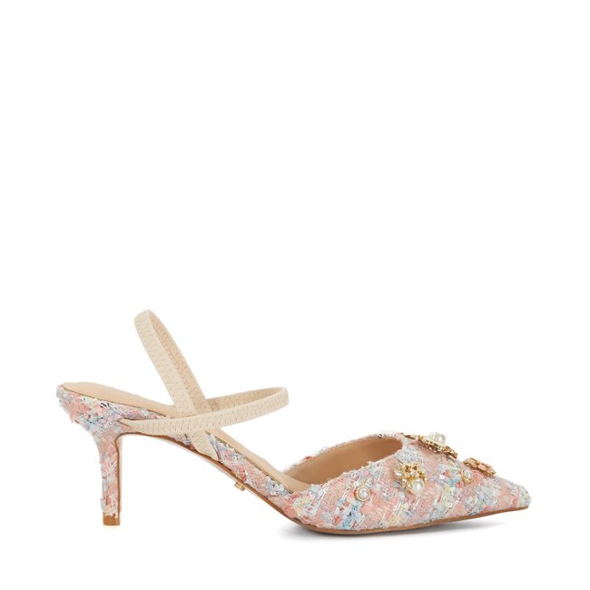 Escarpins à talons bobines ouverts ornés de bouclé - DIANA rose <span itemprop=