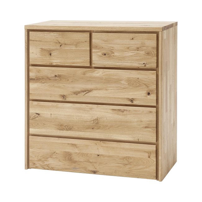 Commode chêne massif 5 tiroirs - CALIE Couleur bois clair <span itemprop=