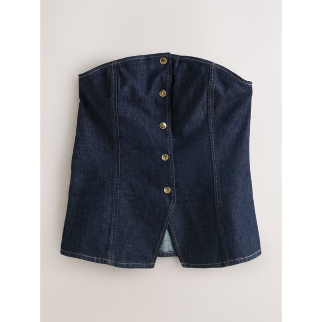 Gilet bustier bleu jean délavage bleu <span itemprop=