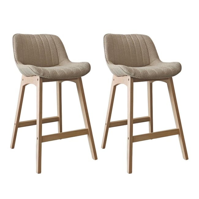 Lot de chaises d'îlot et bar en chêne et assise tissu bouclette 65cm MILK | Lot de 2 Couleur beige <span itemprop=