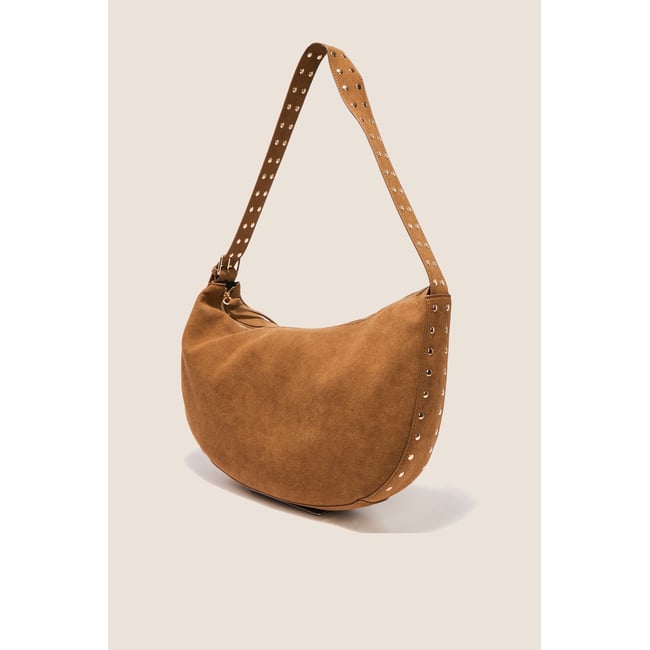Sac en bandoulière aspect daim marron foncé <span itemprop=