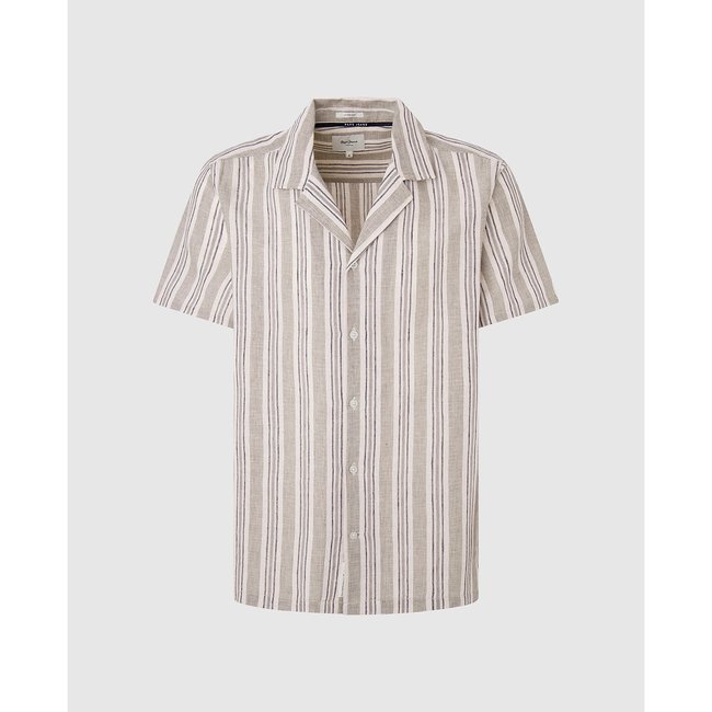 Camicia dritta a righe in cotone lino ecru PEPE JEANS