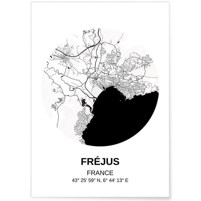 Affiche Carte Fréjus Couleur blanc <span itemprop=
