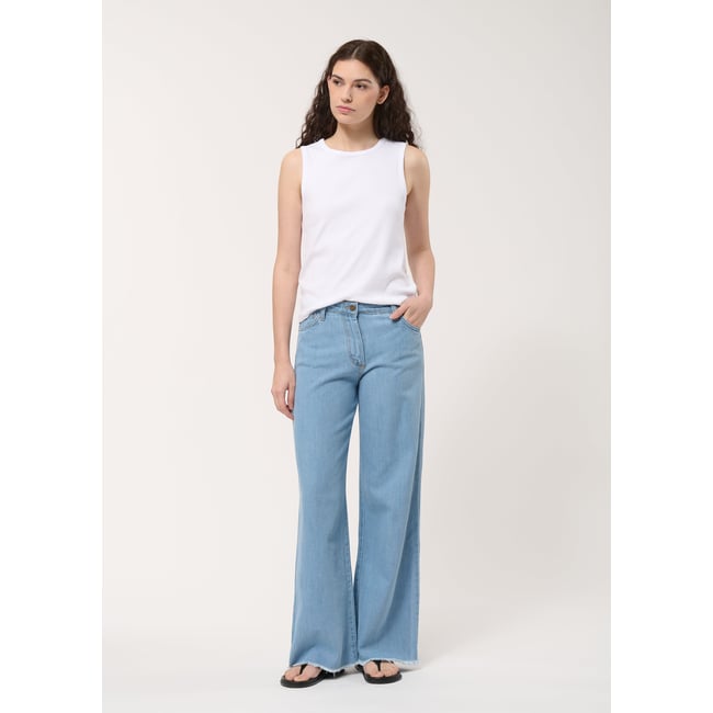 Jean clair droit en denim fluide ciel <span itemprop=