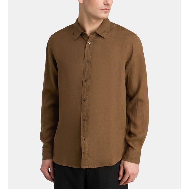 Chemise droite rilin en lin européen™ marron cannelle <span itemprop=