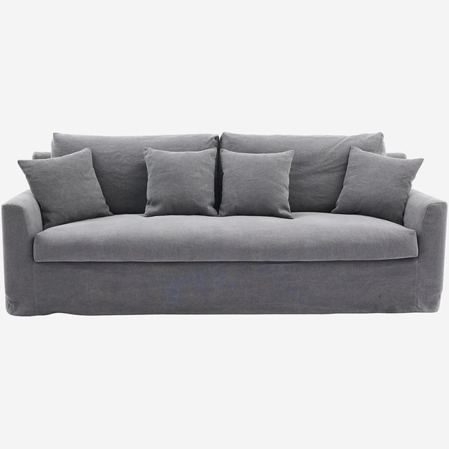 Canapé 3 places déhoussable en coton et lin garni de plumes OSTUNI Couleur gris anthracite <span itemprop=