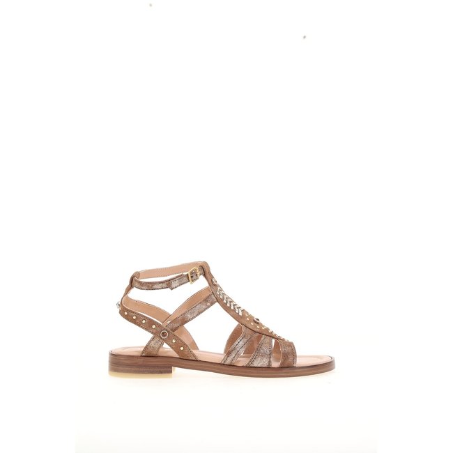 Leather Flat Sandals, tobacco, MJUS