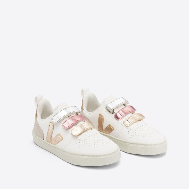 Kids V-10 Chrome Free Trainers in Leather with Touch 'n' Close Fastening, multi-coloured, VEJA