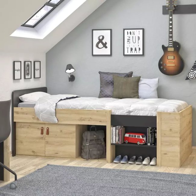 Lit tiroir avec niches de rangement Couleur noir <span itemprop=