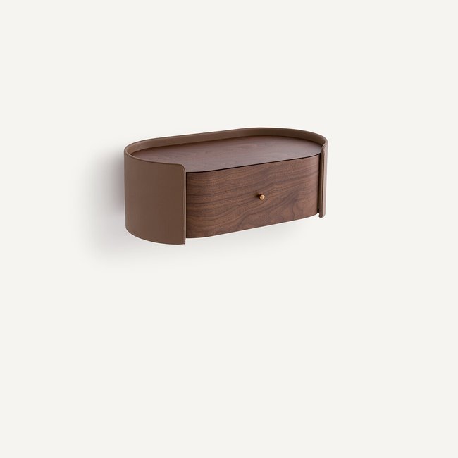 Chevet suspendu en noyer/cuir, Firmo Couleur noyer <span itemprop=