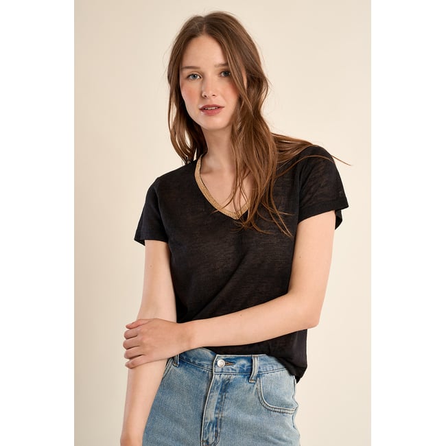 T-shirt col V, doré - MOLLY BRACKEN