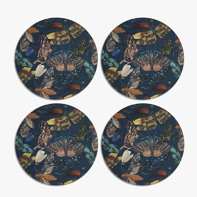 Set of 4 Living Jewels Midnight Round Placemats, multi-coloured, KEW