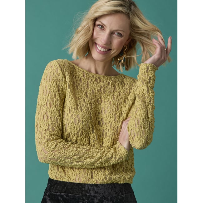 Tee-shirt dentelle manches longues vert <span itemprop=
