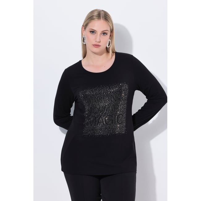 T-shirt à strass. Col rond noir <span itemprop=