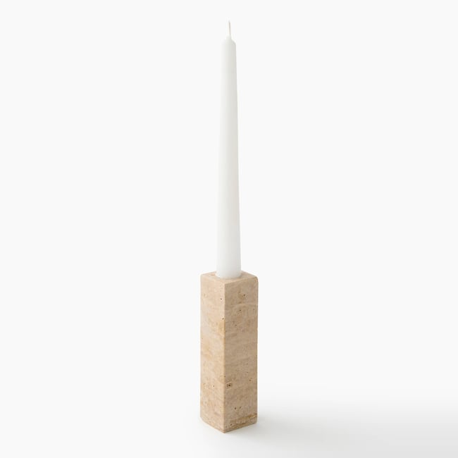 Bougeoir carré, 4x4x11.5cm, en travertin Couleur naturel <span itemprop=