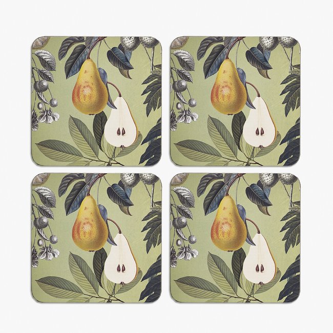 Set of 4 Fruit and Floral Square Coasters, multi-coloured, KEW