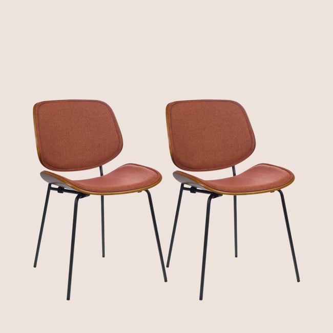 Chaises rétro en noyer et tissu (lot de 2) - ELLEA Couleur orange terracotta <span itemprop=