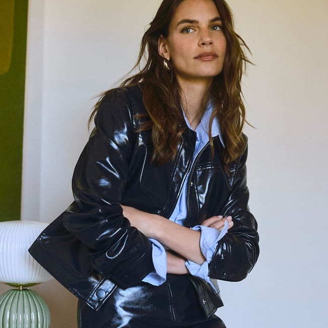 Short Straight Fit Faux Leather Jacket navy blue LA REDOUTE COLLECTIONS