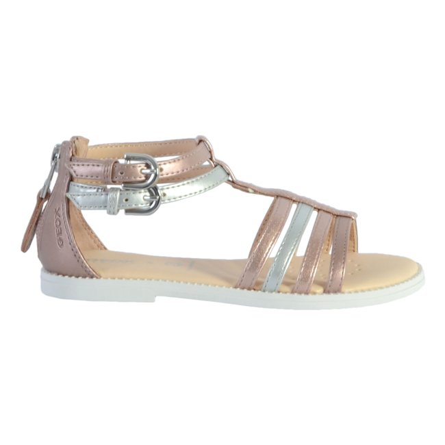 Sandales talon plat rose <span itemprop=