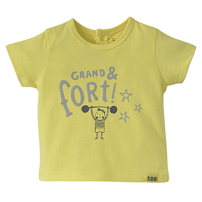 T-shirt bebe manches courtes grand et fort jaune <span itemprop=