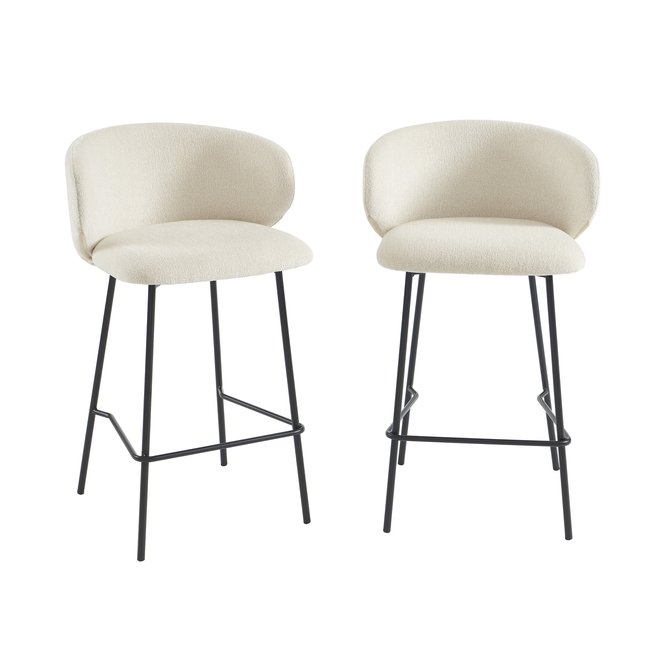Lot de 2 tabourets en tissu et acier CASSIE Couleur ecru <span itemprop=