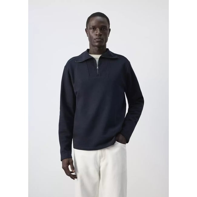 Sweat coton relaxed-fit bleu marine <span itemprop=
