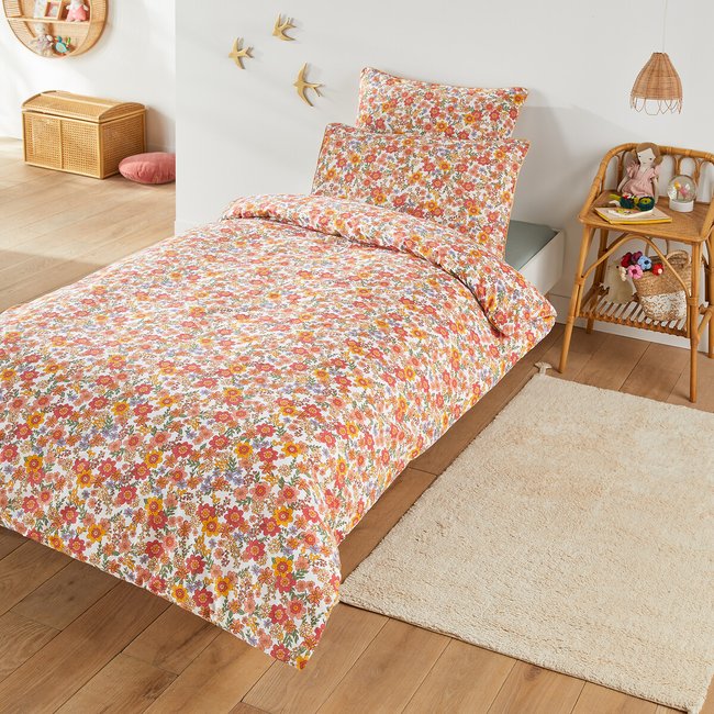 Housse de couette coton lavé, Meredith imprimé fleurs <span itemprop=