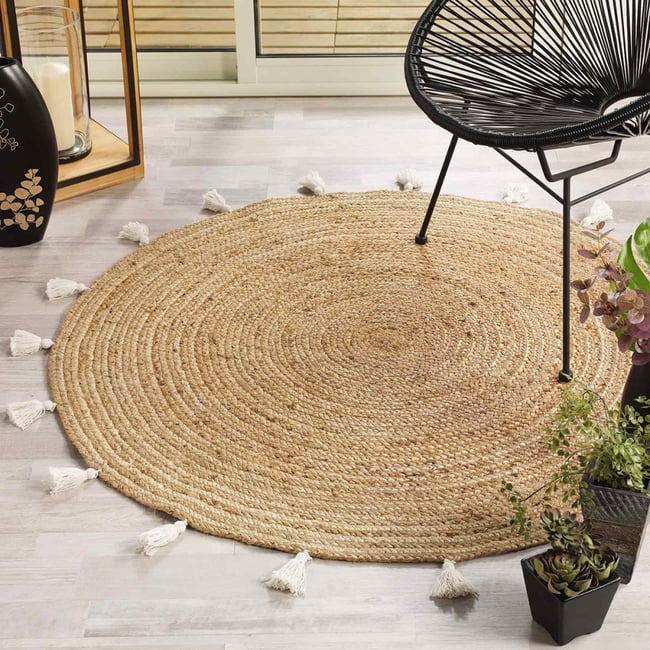 Tapis rond 120  jute Shira blanc Couleur v002227 <span itemprop=