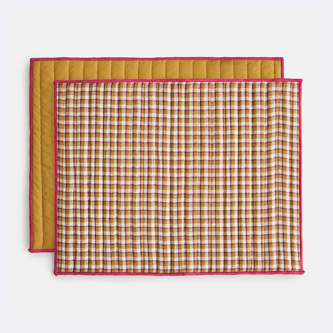 Zestaw 2 podkładek Ninon Checked Cotton Muslin Dyed Woven Tablematch w różową kratkę gingham LA REDOUTE INTERIEURS