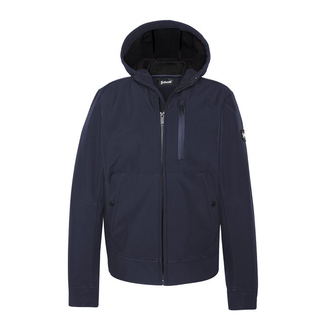 Blouson court à capuche bleu marine <span itemprop=