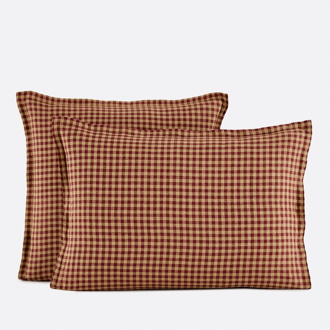 Funda de almohada de lino lavado, Acélie Bordeaux borgoña/absenta <span itemprop=