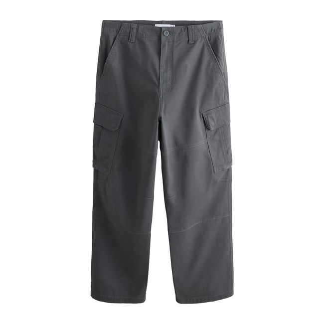 Pantalon cargo stretch en coton gris fusain <span itemprop=