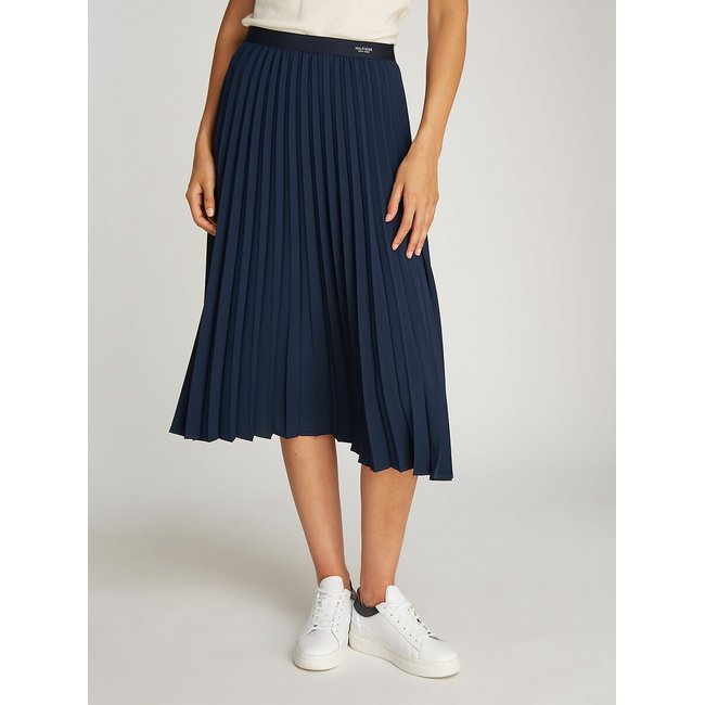 Falda plisada semilarga azul marino <span itemprop=