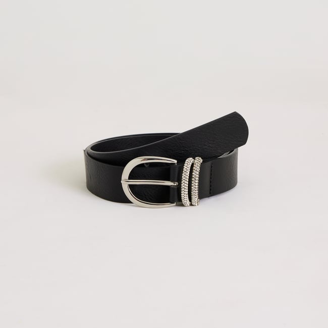 Ceinture passants en strass noir <span itemprop=