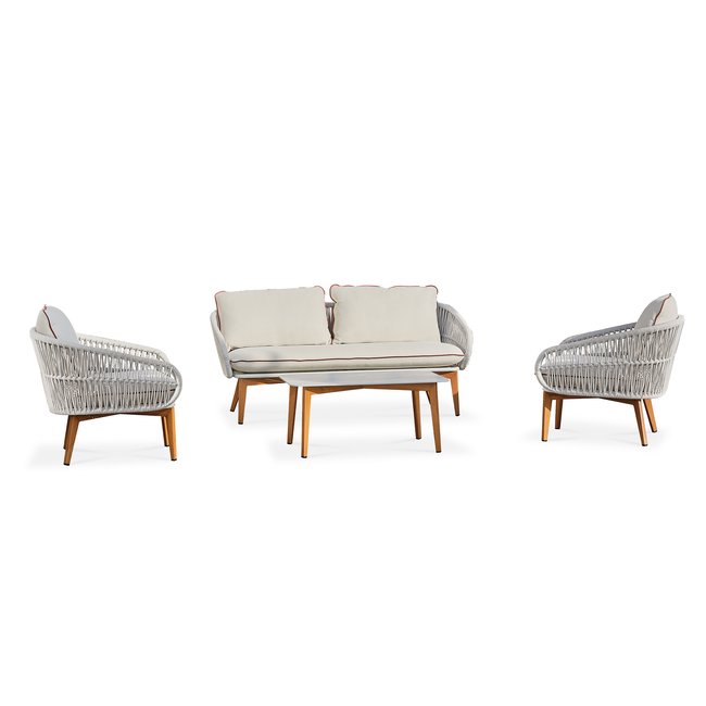 Salon bas de jardin en alu et corde CUZCO marron <span itemprop=