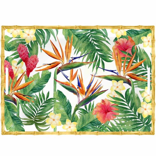 Plateau de service Fleurs Exotiques 50 cm Couleur blanc / vert <span itemprop=