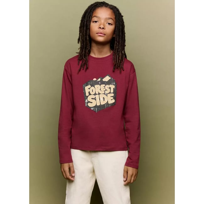 T-shirt coton inscription imprimée grenat <span itemprop=