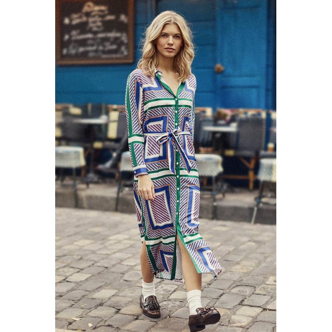 Robe longue droite imprimé graphique RAMI 20-carre <span itemprop=