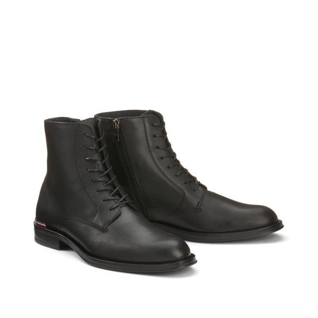 Core Leather Ankle Boots with Laces, black, TOMMY HILFIGER
