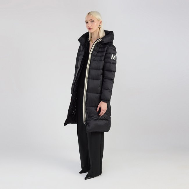 Veste d'hiver matelassée longue à capuche noir <span itemprop=