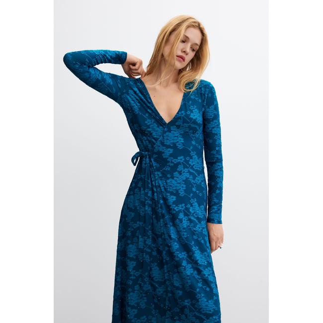 robe portefeuille à col en V vert <span itemprop=