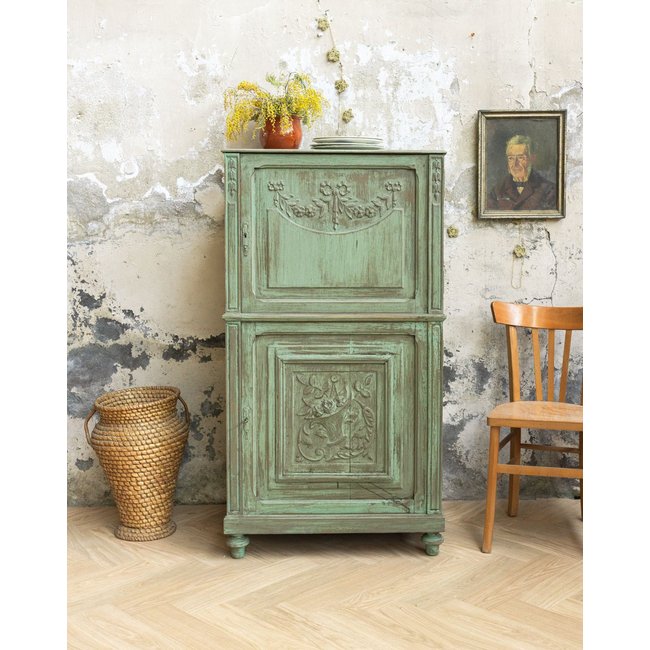 Armoire en bois Blandine N°441 - Bon état Couleur vert <span itemprop=