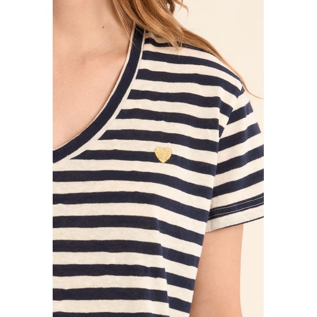 T-shirt fluide à col V navy blue <span itemprop=