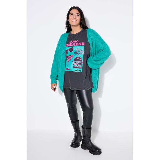 Cardigan oversize, encolure en V vert turquoise <span itemprop=